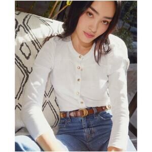 Nation LTD Juniper Femme Collarless Snap Tee Optic White, Sz XS